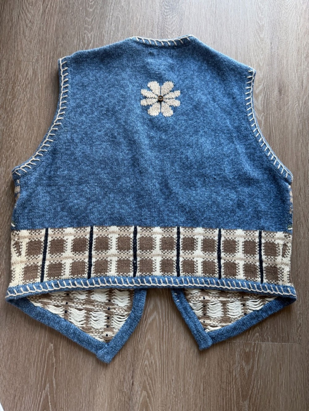 Blue Floral Patchwork Hand Embroidered Knit Vest - Picture 5 of 5